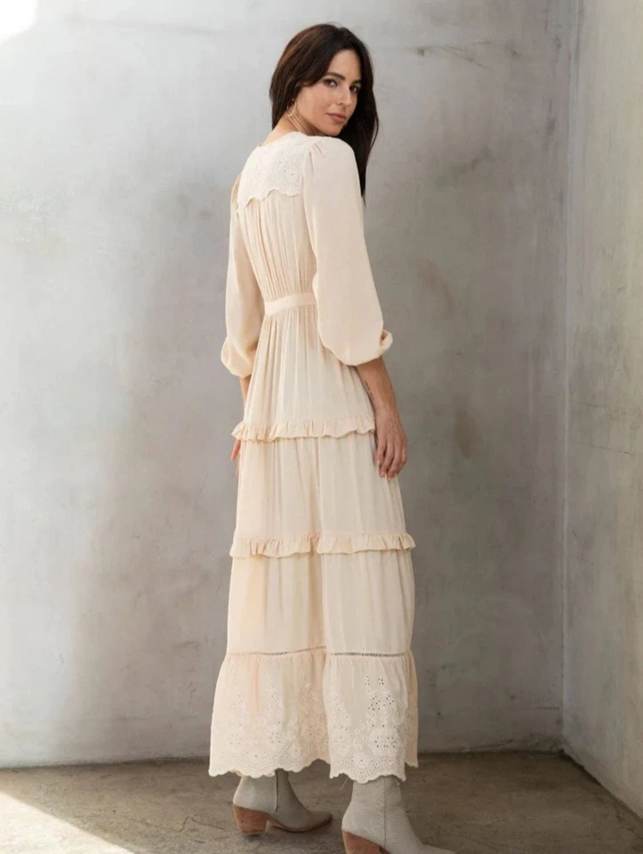 Maxi Kimono Plumero Boho Bordado con Volantes Nuevo con Etiquetas Lovestitch L Foto 2 de 4