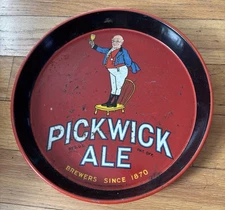 VINTAGE COLLECTIBLE RARE Pickwick Ale Metal Beer Tray 12" Boston Mid-Century