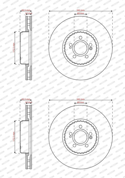 2X Ferodo 342Mm Bremsscheiben BelÜFtet Vorne Passend FüR Mercedes C-KLASSE CLS E-image