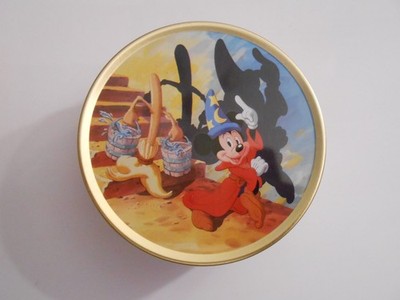 Disney Mickey Mouse Candy Tin, Sorcerer's Apprentice, Gold, Round Tin, Souvenir