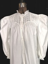 antique night gown long cotton lace button bust 44 in. Victorian original 1880