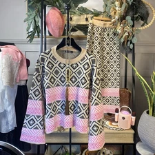 Leg Pant Suit Two Piece Sets Knitwear Sweater Tracksuits Women Sweater