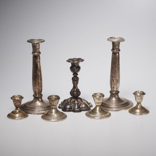 Vtg Weighted Sterling and Silver Plated Taper Candle Holder Candlestick 7pc Lot