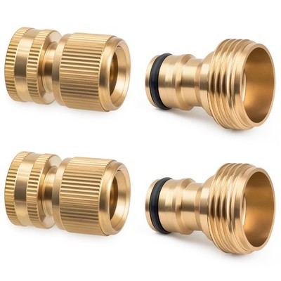 2 Sets Garden Hose Quick Connect Fittings - 3/4 Inch GHT Brass Hose Quick Con...