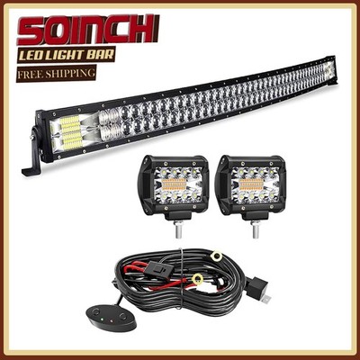 50'' Curved 288W LED Light Bar Spot Flood + 2Pcs 4 Inch 60W LED Fog Lights Kit