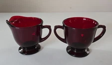 Anchor Hocking Royal Ruby Open Creamer & Sugar Set