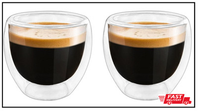 Double Wall Expresso Cups (Set of 2), 3 Ounce Glass Espresso Mugs - Clear, Doubl