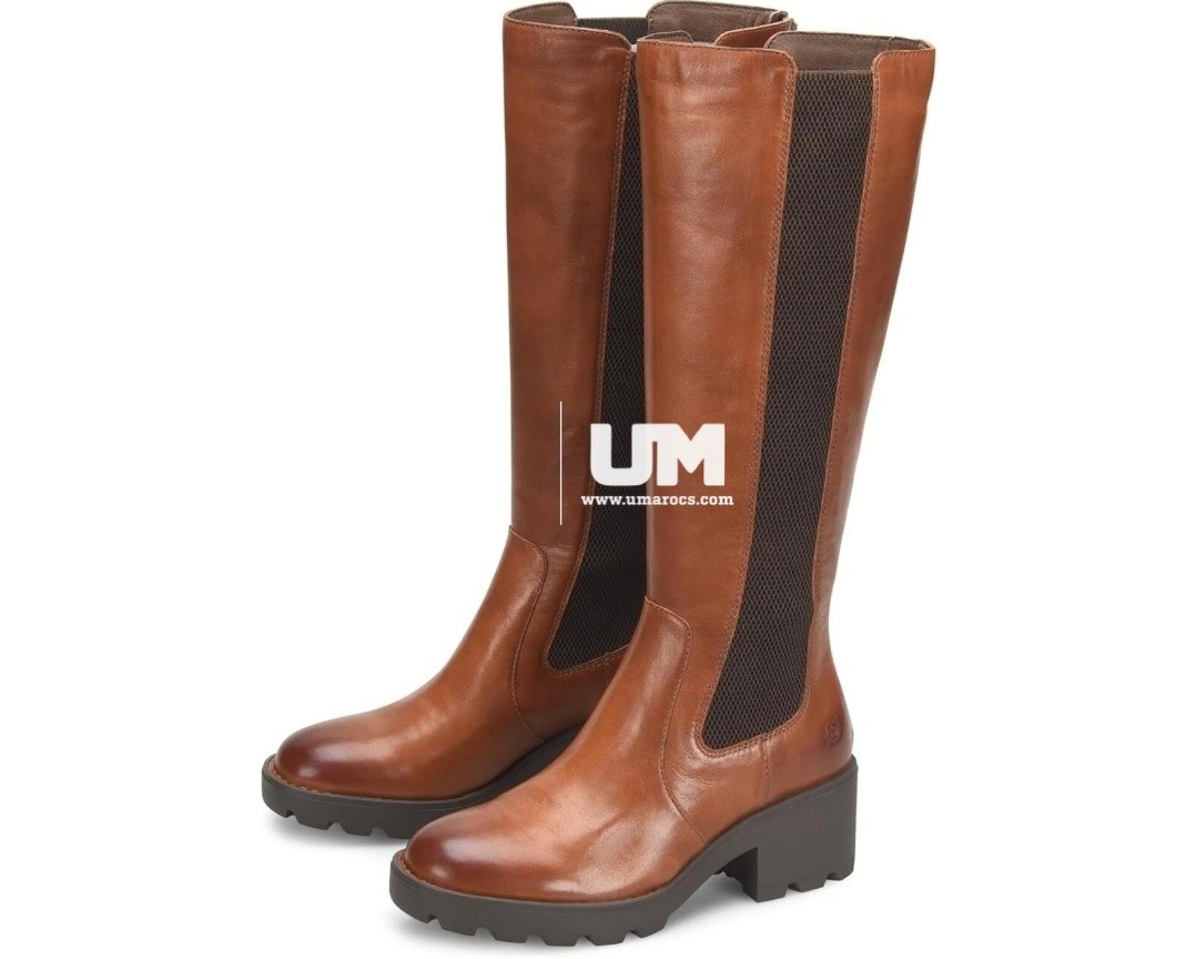 SAOLA Stivali unisex marroni al ginocchio in vera pelle suola robusta stile biker