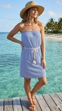 GAP Blue White Striped Strapless Nautical Mini Dress w/ Rope Drawstring Belt XS