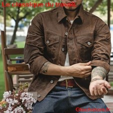 Veste Coton Homme Rétro Safari Toile Huilée Imperméable Kaki Chasse Travail