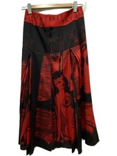 DSQUARED2 23SS Printed Pleated Midi Skirt, Size 36, Polyester, Red, All-Over Pri