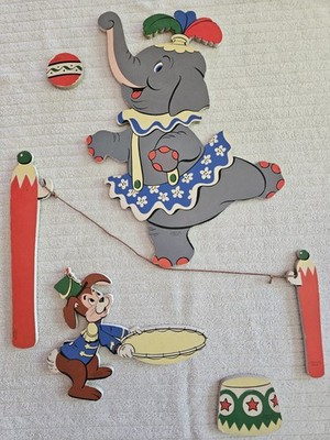 1954 Dolly Toy Co Circus Pin-Ups Nursery Children's Wall Decor Elephant Rabbit