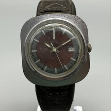Timex Mariln UFO Mens Watch 36mm Brown Dial Date Leather Manual Wind For Parts