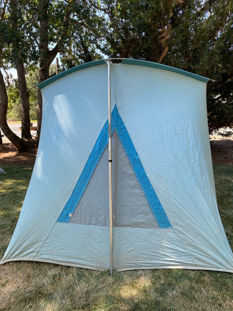 Coleman Olympic Canvas Tent 10×8 Very Nice Vintage Coleman Olympic Canvas Springbar Tent Blue