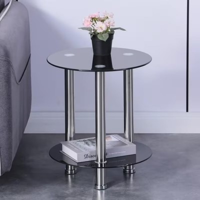 Runder 2-stufiger Glas Beistelltisch schwarz Beistelltisch für Zuhause Wohnzimmer kleine Räume