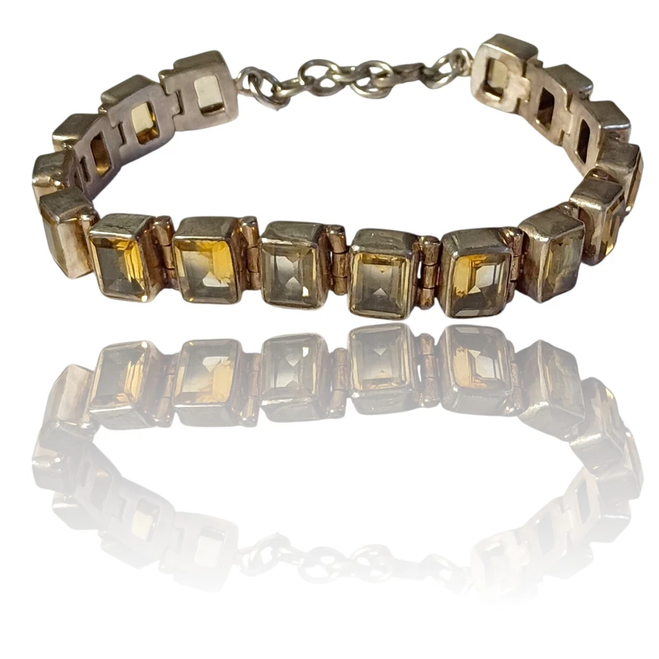 Pulsera detallada vintage de plata de ley de los años 80 y piedras preciosas de citrino facetadas Foto 3 de 4