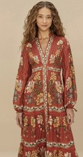 Farm Rio Red Garden Delight Long Sleeve Midi Dress Size M NWT New