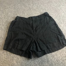 Madewell Clean Button Tab Shorts Black 100 Linen Women's 8 Minimal Capsule