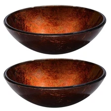 2Pcs Bathroom Tempered Glass Round Vessel Sink Vanity Hotel Washroom Basin