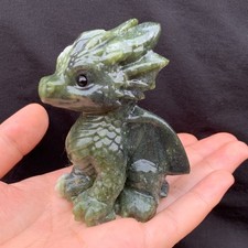 1pc Natural Green Jade Quartz Carved Little Dragon Skull Crystal Reiki Decor