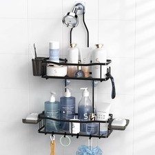 Hanging Shower Caddy Over Head - No Drill Rustproof Rack Black