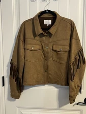 #8484. NEW! Vigoss Women's Faux Suede Brown Western Jacket w/Fringe. Size XL