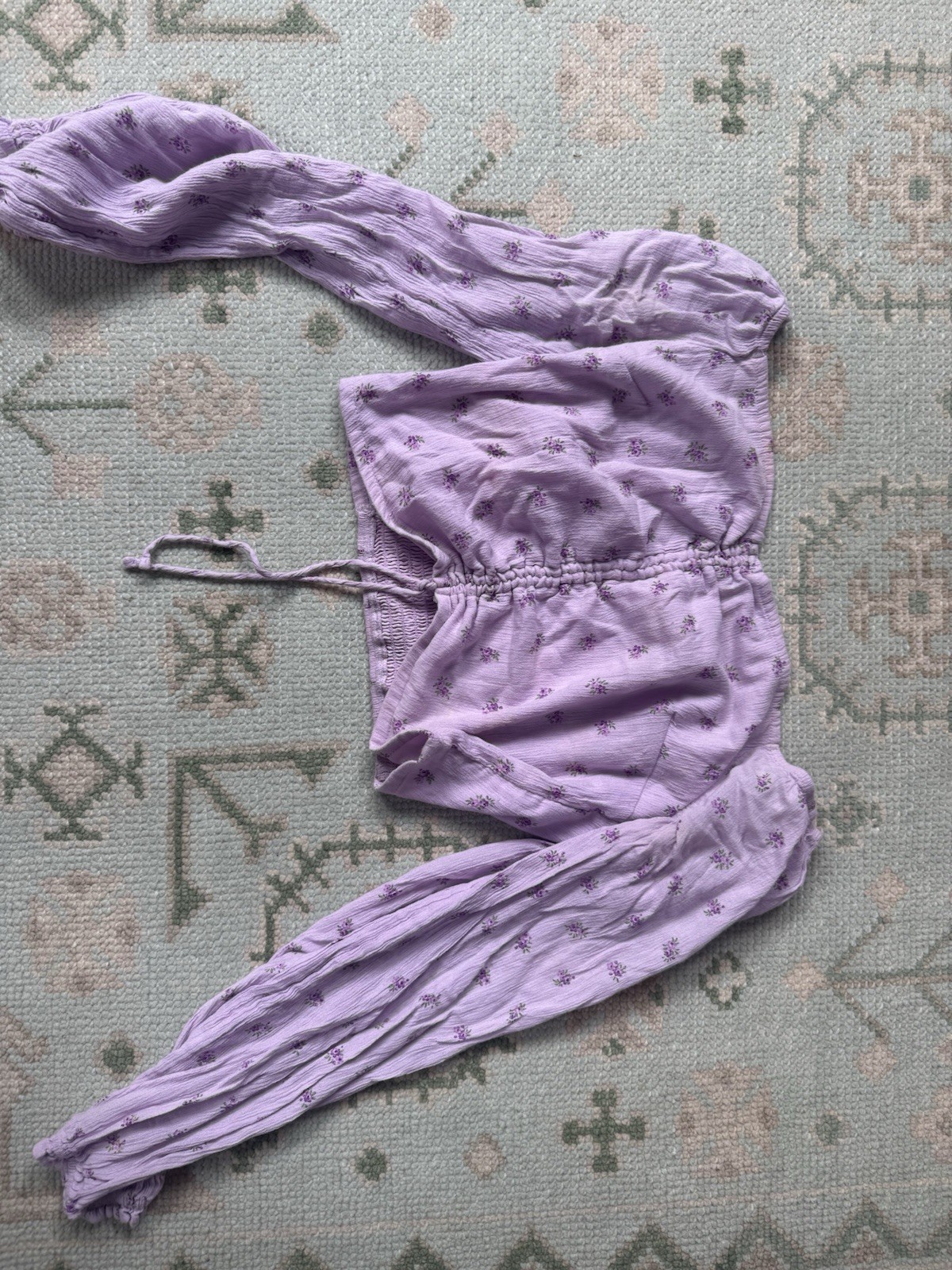 Cute Purple Floral Top Hollister Cropped With Balloon Sleeves