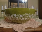 Pyrex Bowl #444 Spring Blossoms**Green with White Flowers**Nice