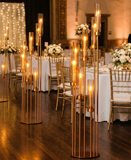 4 x Floor Standing 46.5” Tall Gold Metal 7 Arm Candelabras/Wedding Candle Holder