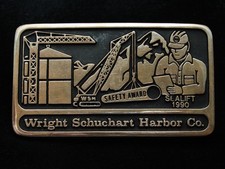PF25134 VINTAGE 1990  WRIGHT SCHUCHART HARBOR CO.  SEALIFT SOLID BRASS BUCKLE