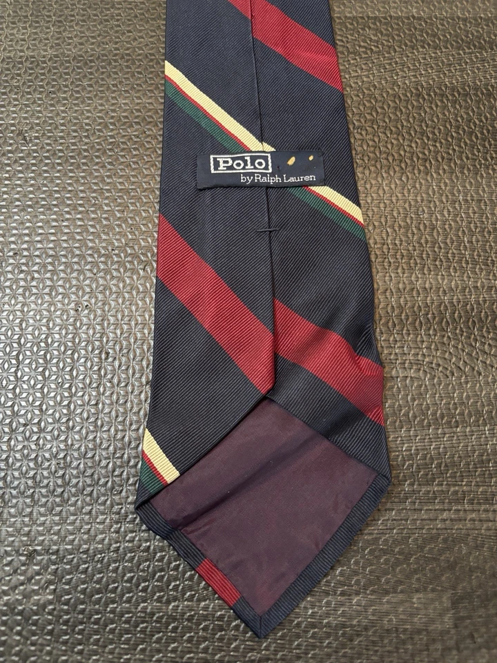 Corbata de cuello Polo Ralph Lauren para hombre azul rojo a rayas seda importada hecha en EE. UU. Foto 4 de 4