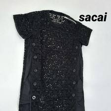 sacai star cross Black cutwork Short Sleeve Top Japan Cotton