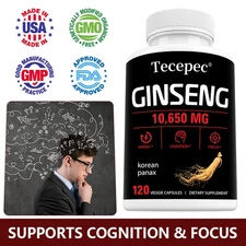 Korean Red Panax Ginseng Extract 10650 Mg Per Vegan 120 Capsules Cognition Focus