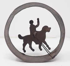 NICE VINTAGE 1880's GEORGE BROWN TIN BOY ON DOG ROLLING HOOP TOY