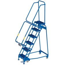 Global Industrial 6 Step Narrow Steel Rolling Ladder with 16"W Perforated Step