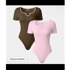 OQQ Women's One Piece Bodysuit 2 Pack Short Sleeve Solid Brown Pink Size S