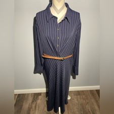 Halston Heritage Navy Pinstripe Long Sleeve Dress