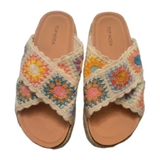 Top Moda Boho Multicolored Floral Crochet Quilted Summer Sandals Rope Trim 7.5