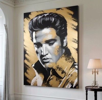 LEINWAND BILDER BIS 160x120x5 ELVIS PRESLEY SCHWARZ GOLD-GELB POP-ART WANDBILD