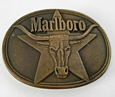 Vtg. 1987 Philip Morris Marlboro Tobacco - Texas Longhorn - Brass Belt Buckle