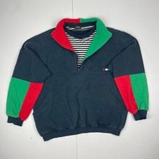 St Michael Jumper Large Blue 1/4 Zip Jumper Mens Vinatge Nautical Italy Cotton