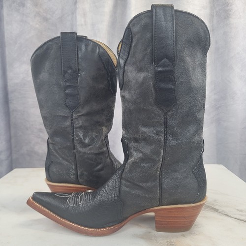 Los Altos Smooth Ostrich Point Toe Western Cowgirl Boots Women's Size 7 M Black - Picture 11 of 20