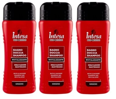 3x INTESA POUR HOMME Bagno Doccia Shampoo Ginseng Duschbad Revitalisierend 500ml