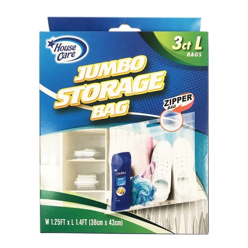 3 Large Plastic Clear Storage Bags 