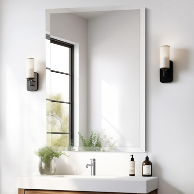 24x36 Beveled Frameless Wall Mirror for Bathroom, Entryway, Living Room