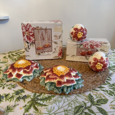 Christmas holiday Tableware Poinsettia Candlestick Holders Salt & Pepper Shakers