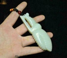 4'' Hetian white jade Carved Feng Shui Praying mantis statue amulet Pendant