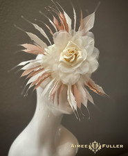 Kentucky Derby Fascinator White Cream Ascot Hat Rose Dusty Pink Del Mar Hat