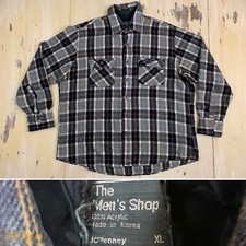 JCPenney - Vtg 70s-80s Mens Store Blue Gray White Plaid Acrylic Shirt, Mens XL