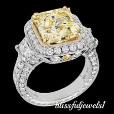 14K 2-Tone Gold Finish 3CT Radiant Cut Real Citrine Engagement Wedding Halo Ring